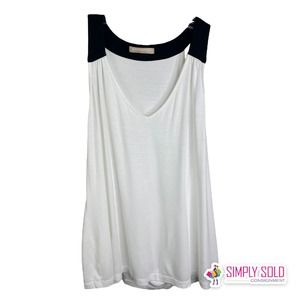Banana Republic Women's Tank Top Shirt White Black Soft‎ Basic Summer V-Neck L